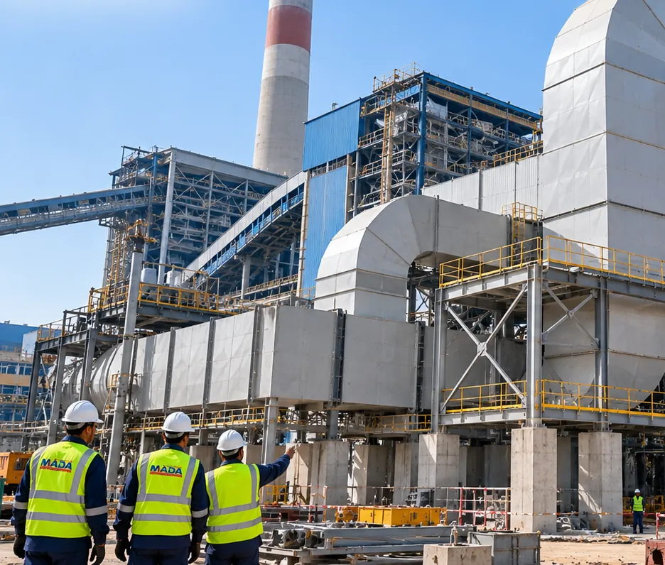 Flue-gas desulphurisation ducting and steel structure at a power plant