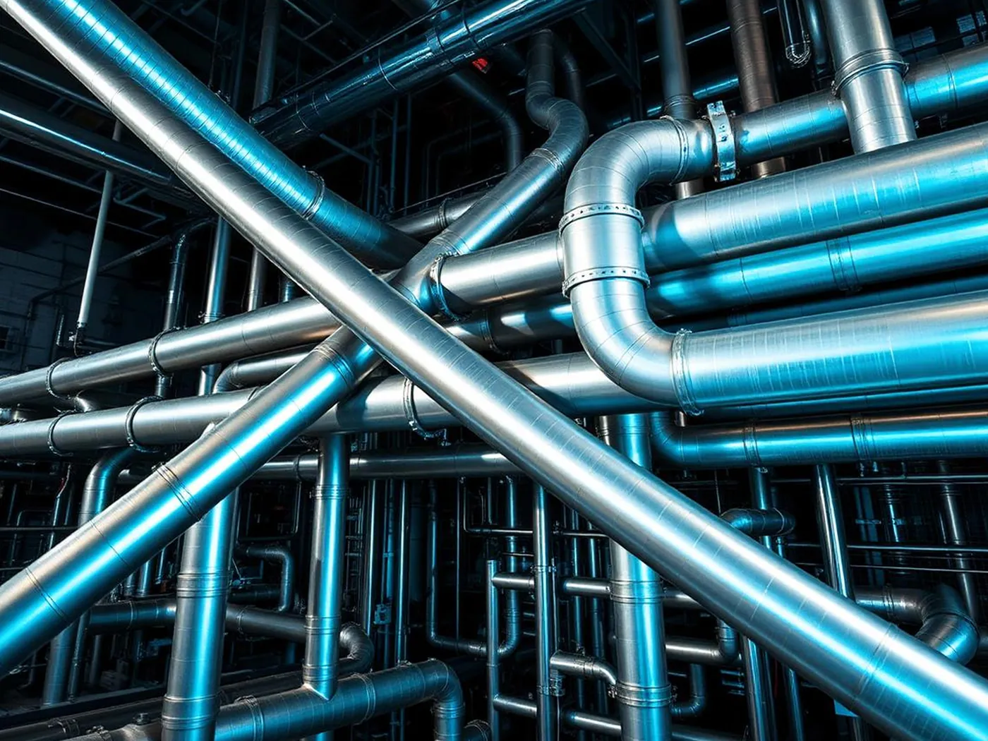 Dense runs of insulated process piping inside an industrial plant